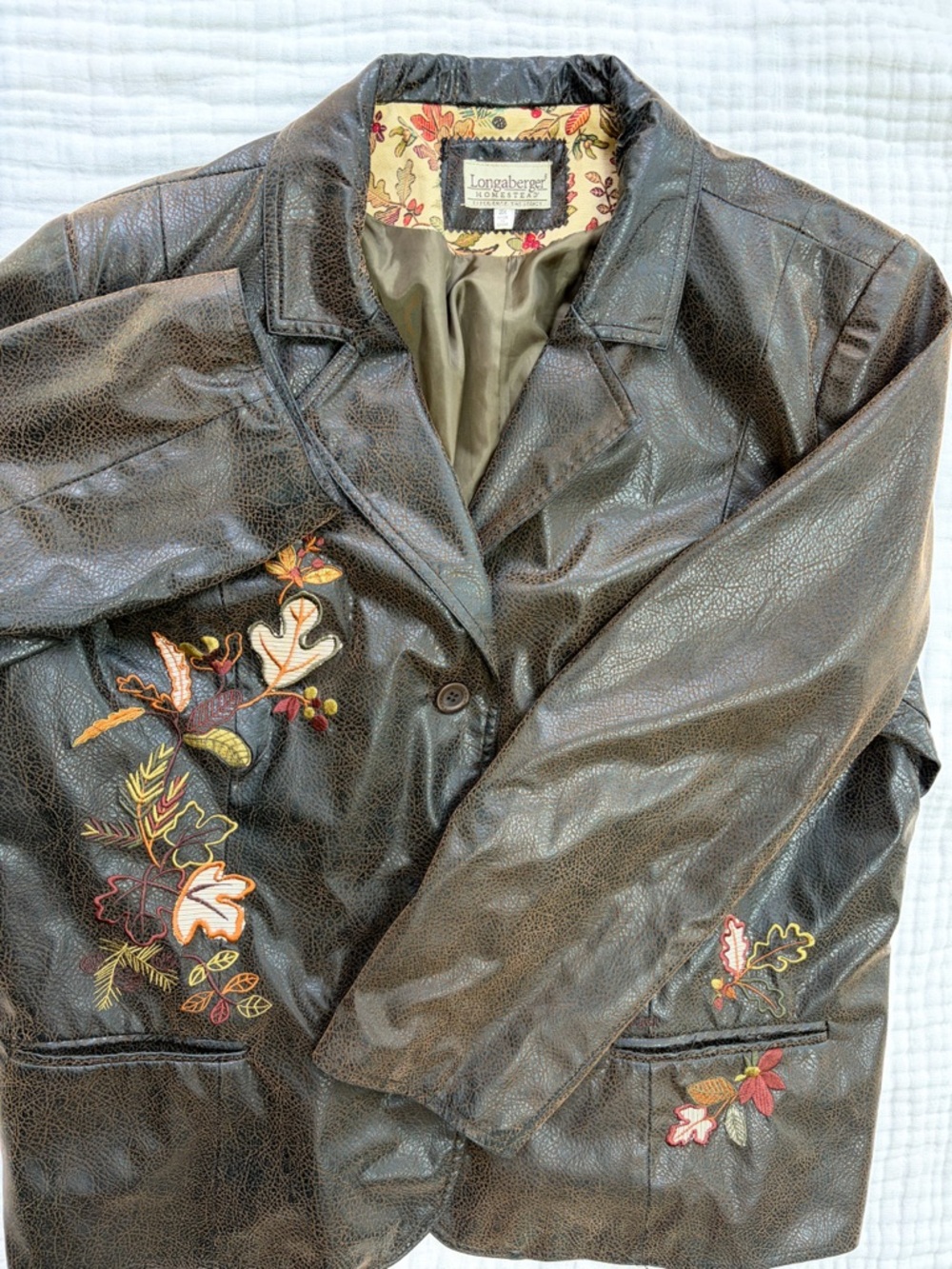 Vintage Faux Leather Jacket 2XL Embroidered Floral Cottagecore Fall